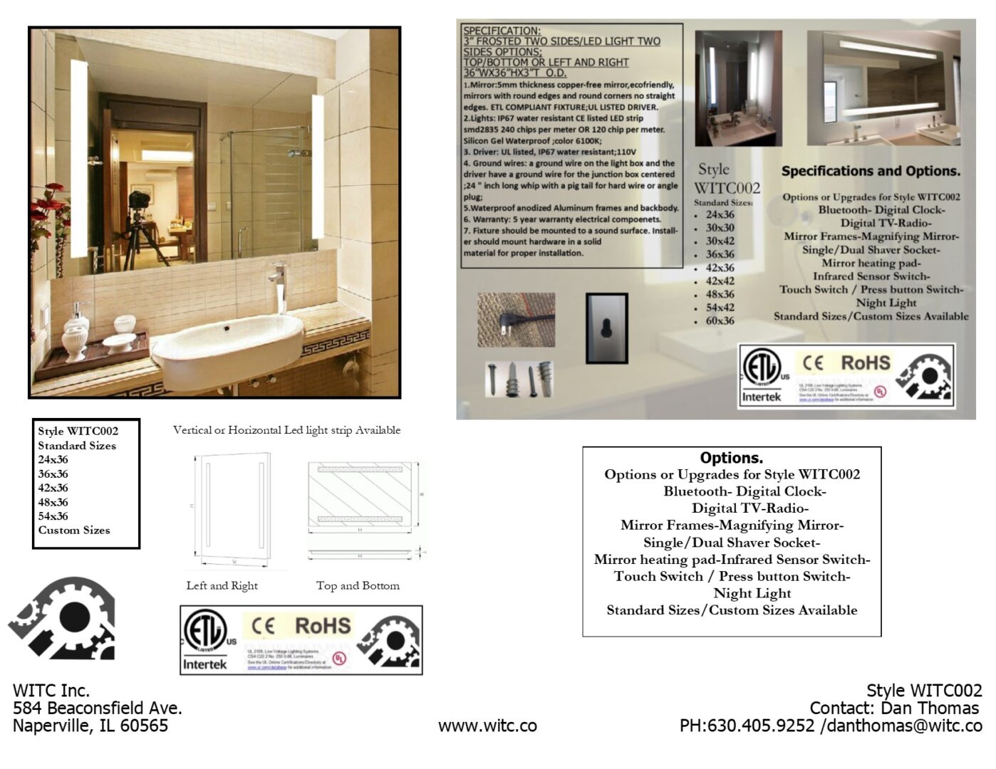 A brochure for a bathroom with a mirror and sink.